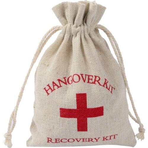 100pcs 10*14cm Cotton Wedding Hangover Kit Bags for Hen Parties Hangover Recovery Kit Party Favor Gift Bags