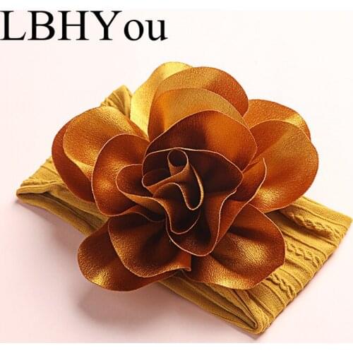 12pcs Handmade Flowers Girls Wide Nylon Headbands Big Flowers Cable Knit Turban Headwraps Baby Girls Head Wear