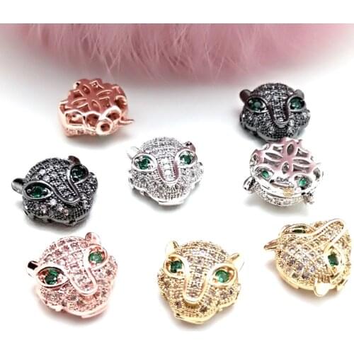 Fashion Design 2Pcs Copper Round Crown Leopard Skull Beads Charm For DIY Bracelet Making Jewelry Making Accessories