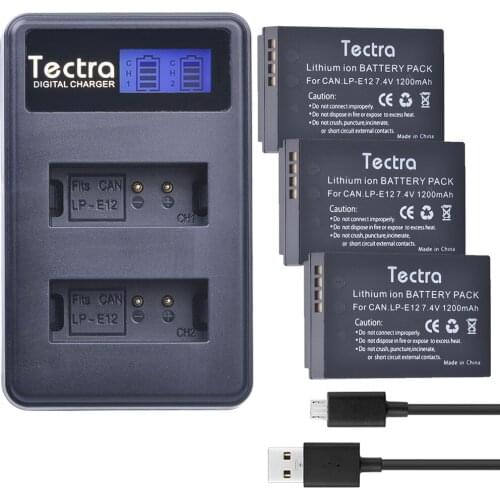 Tectra 3Pcs LP-E12 LP E12 LPE12 Li-ion Battery + LCD USB Dual Charger for Canon EOS M10 M100 M2 100D Rebel SL1 Kiss X7