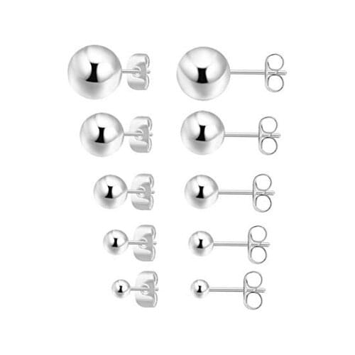 6 Pairs Stainless Steel Ball Ear Stud Simple Light Ball Peas Earrings Korean Style Cool Ear Rings for Gifts