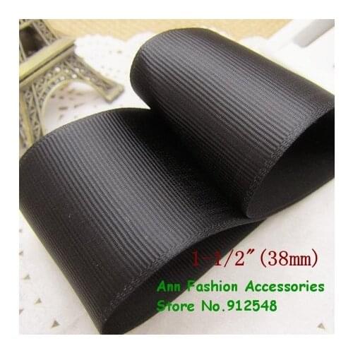 Free shipping 1-1/2'' /38mm black solid color grosgrain ribbon,lwd005