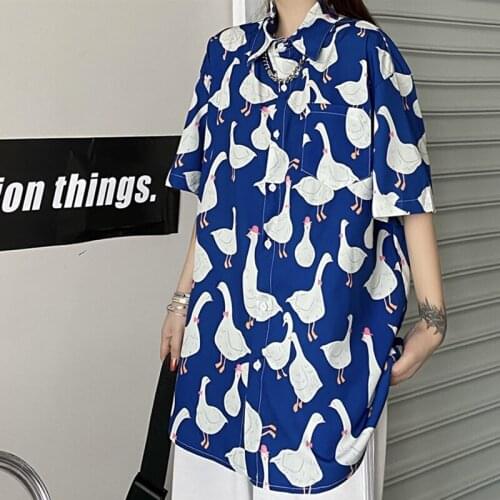 Lucyever Harajuku Short Sleeve Print Blouses Women Summer Oversize Single Breasted Shirt Female Streetwear BF Style Loose Shirts