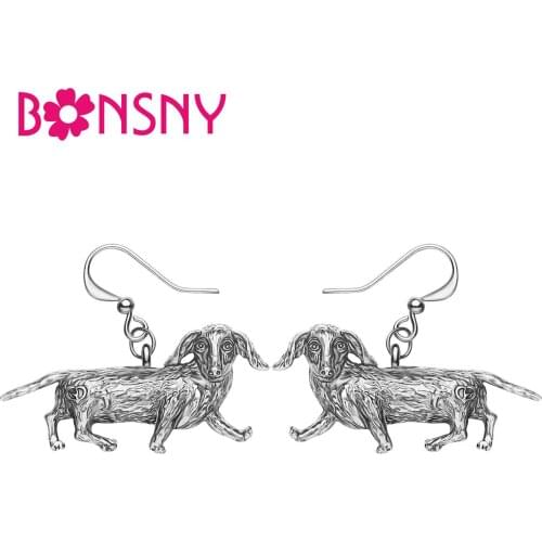 Bonsny Plated Antique Gold Dachshund Dog Metal Earrings Lovely Animal Drop Dangle Jewelry For Women Girls Friends Birthday Gift