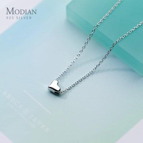 Modian Lucky Cute Heart Chain Necklace for Women Charm Fashion Link 925 Sterling Silver Love Wedding Fine Silver Jewelry