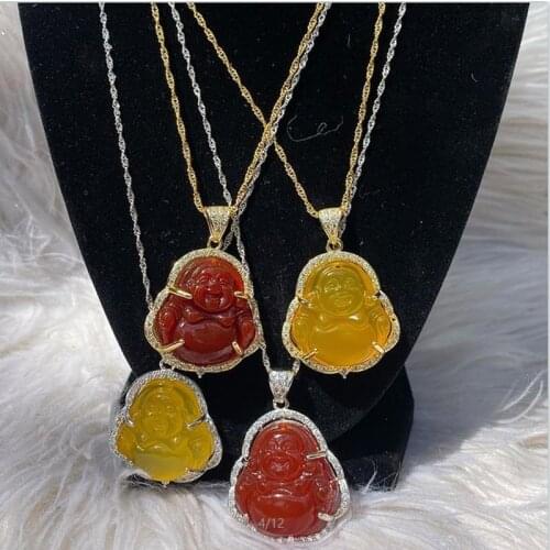 Rope Chain Buddha Pendant Necklace For Women Men Cubic Zircon Maitreya Buddha Chain Necklace Fashion Punk Jewelry Christmas Gift