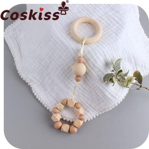 Coskiss 1set Baby Wooden Teether Pacifier Clip Chain Hand-woven Rope Crochet Beads Rodent Soother Clip Baby Shower Gift