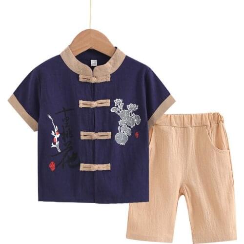 Childrens clothing Han clothing boys Tang summer new Chinese style short sleeve shorts two-piece set