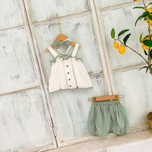 Newborn Baby Girls T-shirt Summer Lace Toddler Clothes Set Sling Princess Infant Vest + Short +Headband 3Pcs For Baby Clothes