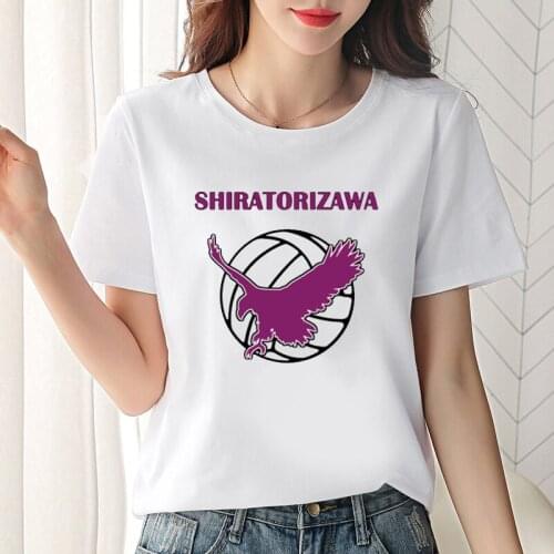 Japan Manga Shiratorizawa Haikyuu Graphic Womens T Shirt Cool Karasuno Fly Printed Summer Tops Cotton Streetwear Harajuku Tee
