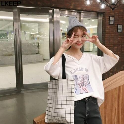 Canvas Plaid Women Shoulder Bags Environmental Protection Shopping Bags Large Capacity Double-sided Cloth Bag