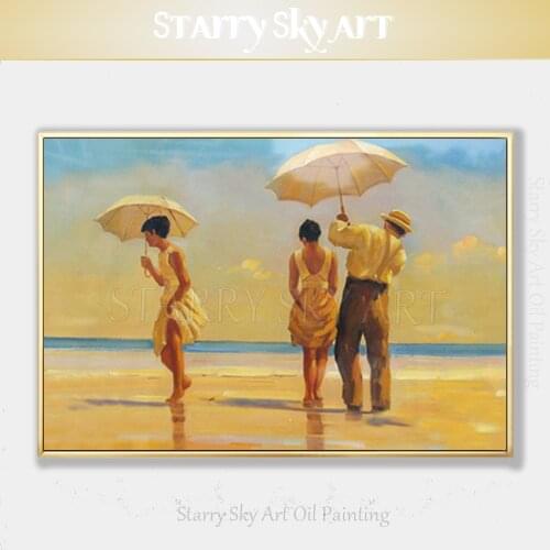 Skilled Artist Hand-painted Beautiful Fine Art Reproduce Famous Fine Art Man and Woman in Beach Oil Painting for Wall Decoration