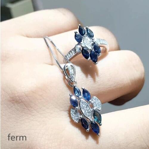 KJJEAXCMY exquisite jewelry 925 pure silver inlaid natural sapphire ladies jewelry set rings pendant 2 pieces