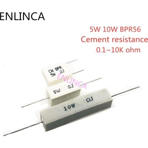 10pcs 5W 10W BPR56 ceramic resistors 0.1 ~ 10k ohm 0.33R 1R 10R 100R 0.22 0.33 1 10 100 1K 10K Cement resistence ohms