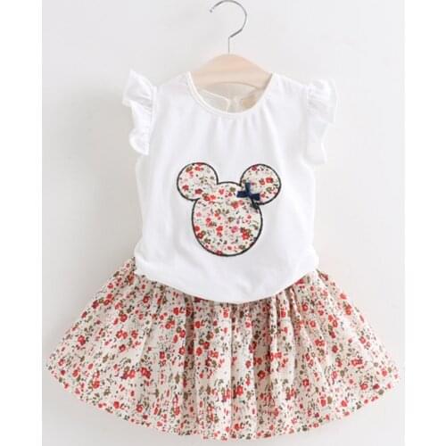 Baby Girl Clothes Sets Children Cartoon Clothing Flying Sleeve Tops Lightweight Short Skirts 2Pcs Clothes Baby Girls Loose Suits