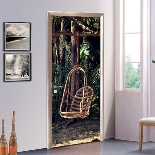 Creative DIY 3D Door Stickers Wallpaper Wall Sticker Forest Wicker Chair Pattern Accessories Wall Decoration Home Decor