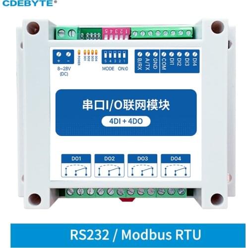 Modbus RTU Control I/O Network Modules Serial Port RS232 Interface 4DI+4DO CDEBYTE MA02-AXCX4040 Rail Installation 8~28VDC IoT