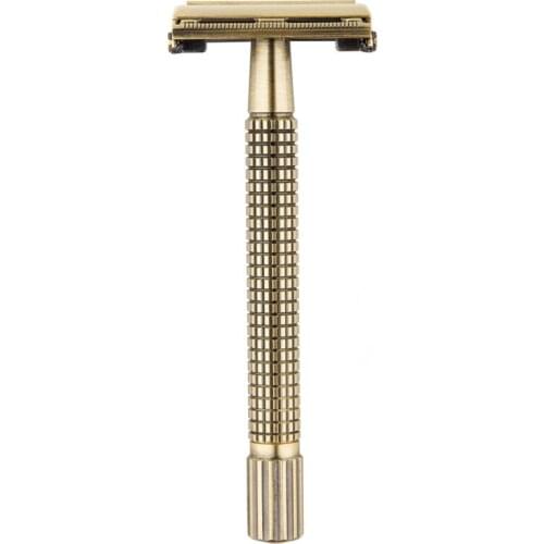 Long Handle Men Safety Razor Shaving Classic Copper Double Edged Shaver No-slip