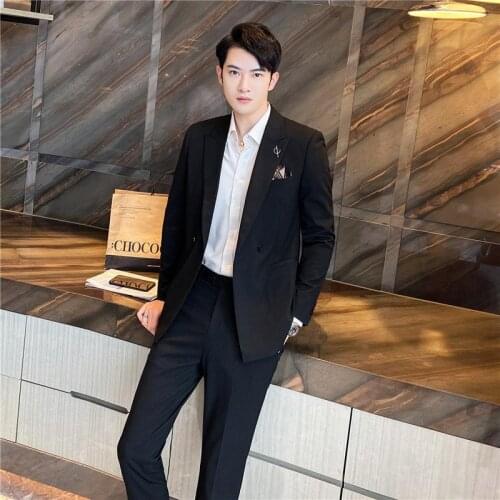 2 Pieces Mens Casual Suit 2021 New Korean Version Black Slim Fit And Handsome Bridegroom Wedding Suit Two Piece mens