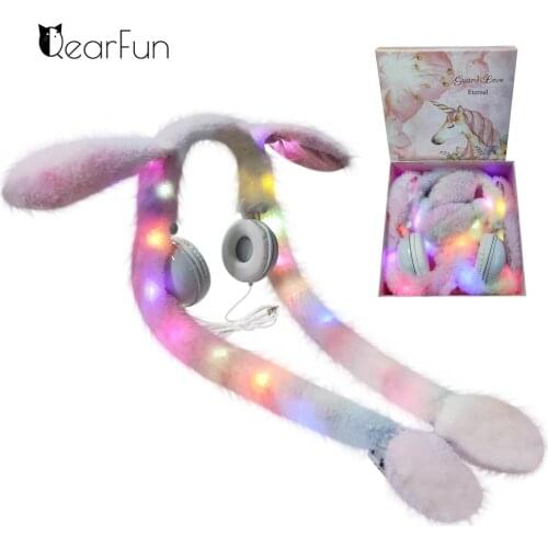 Cute Girls Wired Headphones Led Light Kids Rabbit Cartoon Anime Headphones Computer Music Headset For Mobile Phone MP3 Kids Gift