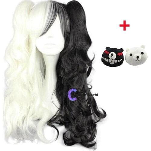 New Dangan Ronpa Monokuma Long Ponytails Curly Wig Cosplay Costume Danganronpa Heat Resistant Synthetic Hair Women Cosplay Wigs