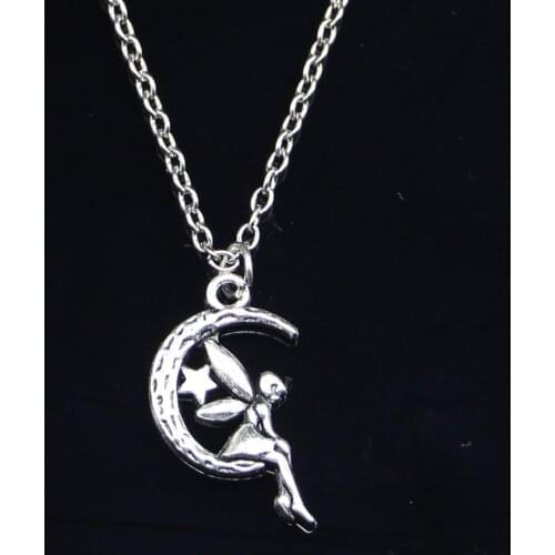 New Fashion Necklace 25x14mm fairy angel moon star Pendants Short Long Women Men Colar Gift Jewelry Choker