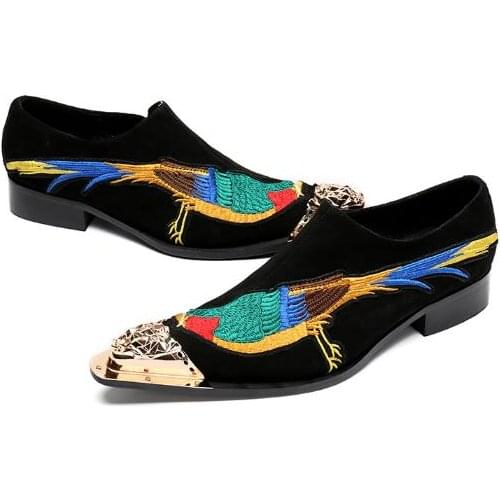 New Spring Autumn Print Embroidery Loafers Male Wedding Party Dress Oxfords with gold metal toe