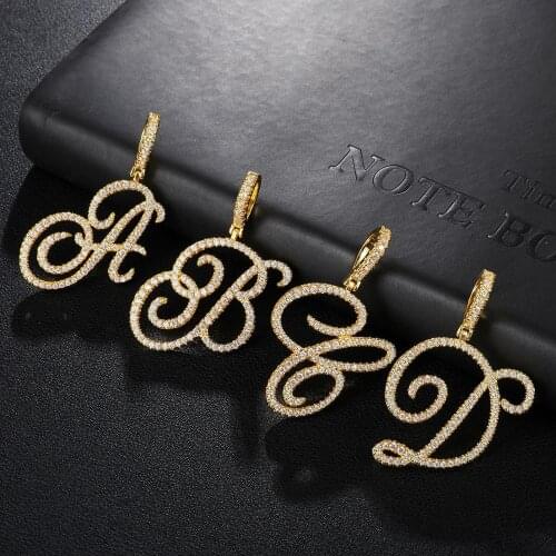 Freewear New A-Z Cursive Letters Name Pendant&Necklace Iced Out Cubic Zircon Gold Silver Color Charm Hip Hop Jewelry