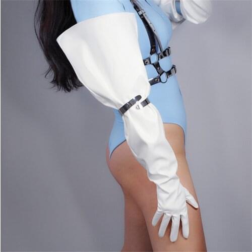 Extra Large Long Gloves 70cm Big Sleeve Wide Cuff Lantern Sleeve Imitation Leather White Men Women Add Fertilizer WPU140