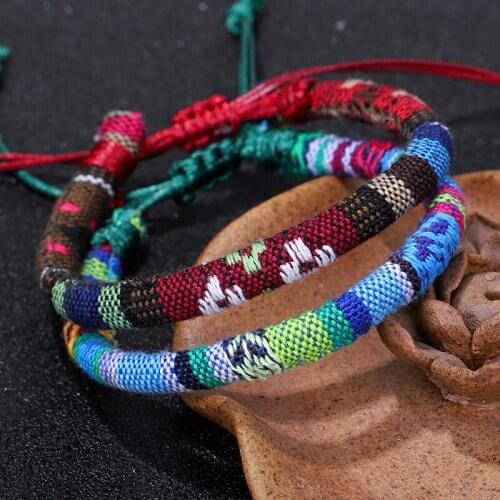 QiLuxy Handmade Braided Boho Bracelet Bohemian Vintage Cotton Rope String Weave Ethnic Lucky Friendship Rainbow Woven Bracelets