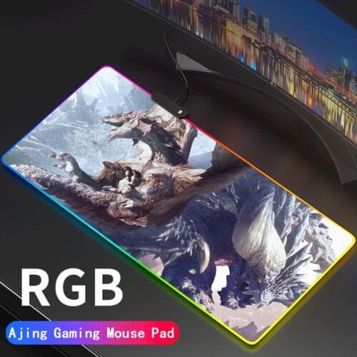 RGB Gaming Mouse Pad Large Anime Monster Hunter LED Lighting Mousepad Gamer Computer Desk Mat Pad Anti-slip Support DIY