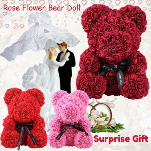 Romantic Valentines Day Plush Animal Soap Foam Rose 25cm Teddy Bear Birthday Gift Christmas Decorations For Home Wedding