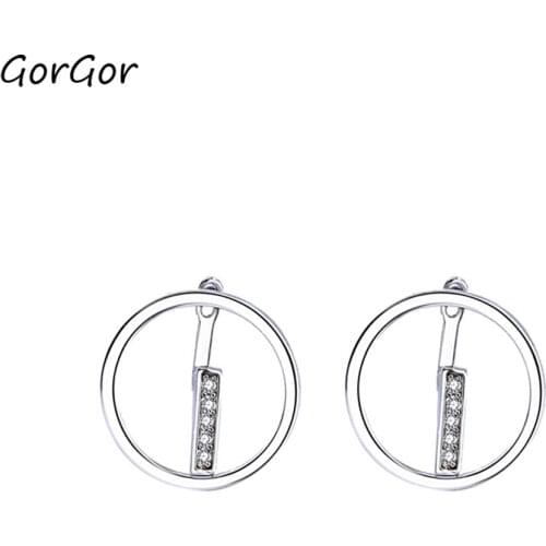 GorGor Stud Earrings Women 925 Sterling Pattern Round Mosaic Zirconia Simplicity Exquisite Engagement Fashion Jewelry E2199