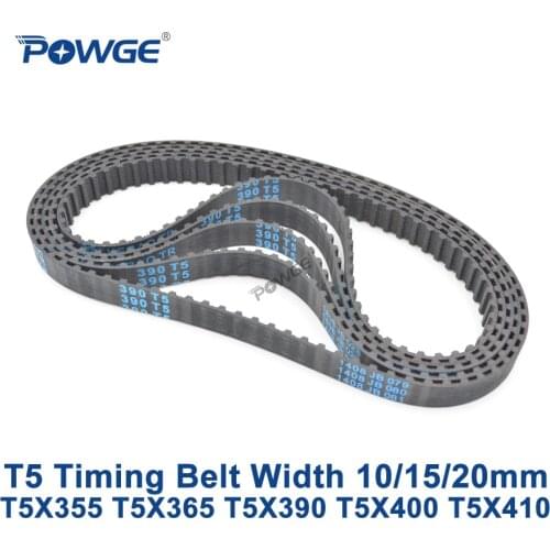 POWGE T5 Synchronous timing belt C=355/365/390/400/410 Width 10/15/20mm Teeth 71 73 78 80 82 Rubber T5X355 T5X390 T5X400 T5X410