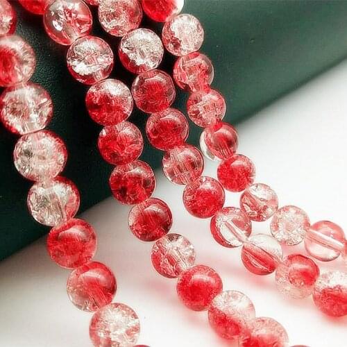 Wholesale 6 /8/10mm Glass Beads Crack Red white Round Loose Beads for Bracelet Earrings Charms Necklace Beads For Jewelry Making