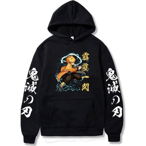 Demon Slayer Agatsuma Zenitsu Japan Anime Hoodies Men Fashion Cartoon Kimetsu No Yaiba Winter Casual Women Pullover Sweatshirts