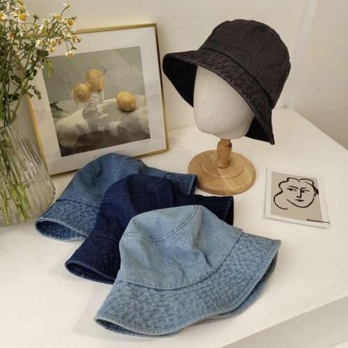 Vintage Foldable Washed Denim Bucket Hat Unisex Fisherman Caps Jean Bob Cap Hip Hop Streetwear Women Sun Protection Panama Hats