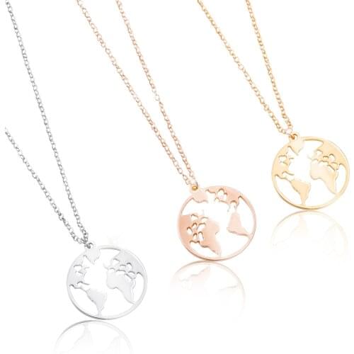 WANGAIYAO simple personality stainless steel world map necklace pendant female new necklace jewelry