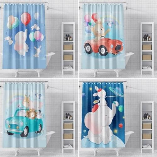 Funny Animal Bath Curtain Waterproof Fabric Shower Curtains Cat Elephant Panda Pattern Bathtub Screen for Bathroom Home Decor