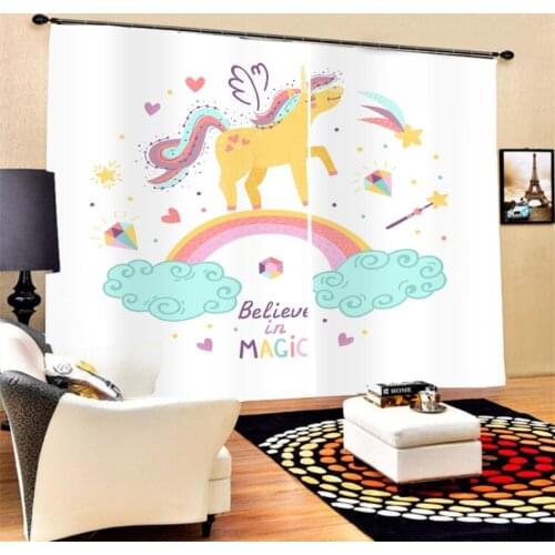 Window Curtain Magic Unicorn Print 2 Panels 3D Polyester Black-out Curtain for Kids/Girls,Bedroom Living Room Kitchen,Large Size