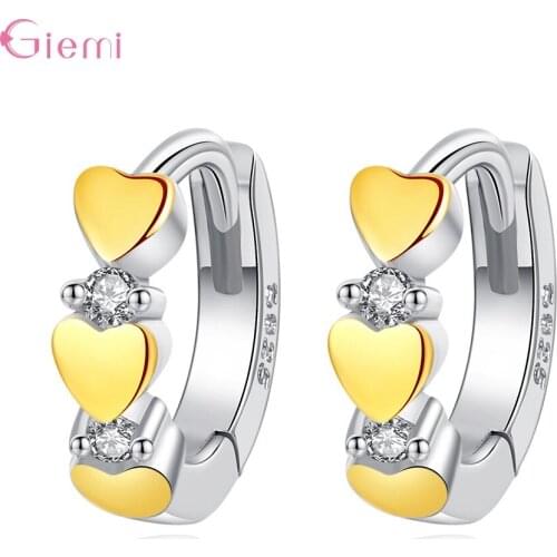 Temperament Retro 925 Sterling Silver Gold Heart Earring Women Girl Jewelry Rhinstone Zircon Earring Bijoux Femme