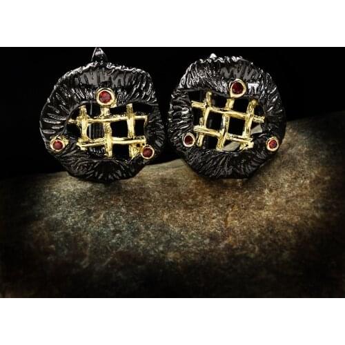 Vintage Antique Jewelry Geometric 925 Sterling Silver Ruby Stud Earrings for Women Wedding Band Retro Ear Stud Italy Jewelry