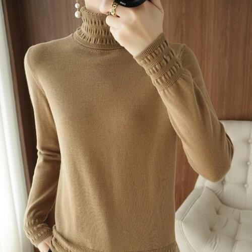100% Pure Cotton Sweater Women Pile Neck Pullover Slim Solid Color Lace Collar Knit Bottoming Shirt Autumn Winter Free Shipping