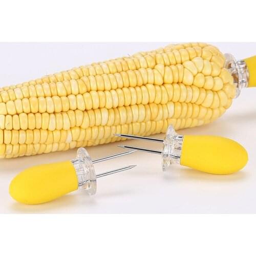 1 Pair Heat-resistant Small Corn Forks Stainless Steel Corn Holders Food Forks for Picnic Camping Barbecue Grill Mat BBQ Tool U2