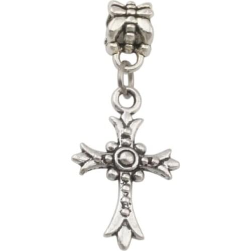 100pcs/lot Dangle Zinc alloy Crucifix Cross Charm Big Hole Beads Fit European Charm Bracelet Jewelry 15x36mm A-269a