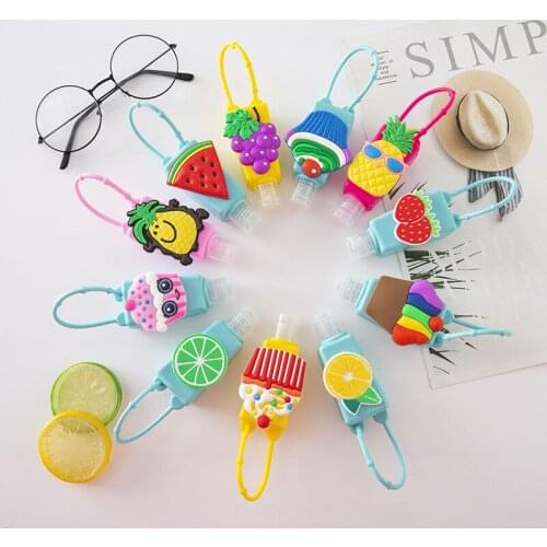 12 PCs Fruit Portable Hand Sanitizer Bottle Holder 30 Ml Cartoon Silicone Hand Sanitizer Bottle Set with Bottle