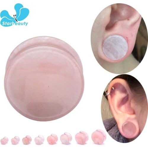 2Pc Pink Quartz Organic Stone Flesh Tunnels Ear Plugs Ear Gauges Expander Stretcher Plus Size Ear Expander Body Piercing Jewelry