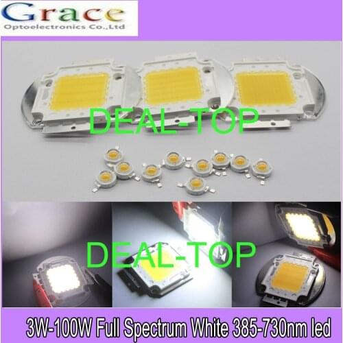 3W 10W 20W 30W 50W 100W White Full Spectrum 385~730nm 1800LM- 9000LM 9-12V SMD LED Part For Plant Grow Light