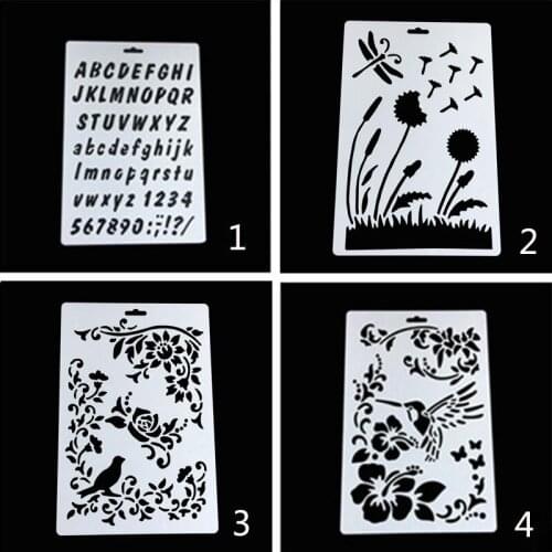 4pc/set Stencil Painting DIY Flowers Scrapbooking Photo Album Embossing Bullet Journal Stencils Reusable Template Painting Decor