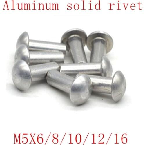 50PCS 5mm round aluminum solid rivet M5*6/8/10/12/16/20 Aluminium Alloy Aluminum self-plugging Rivet